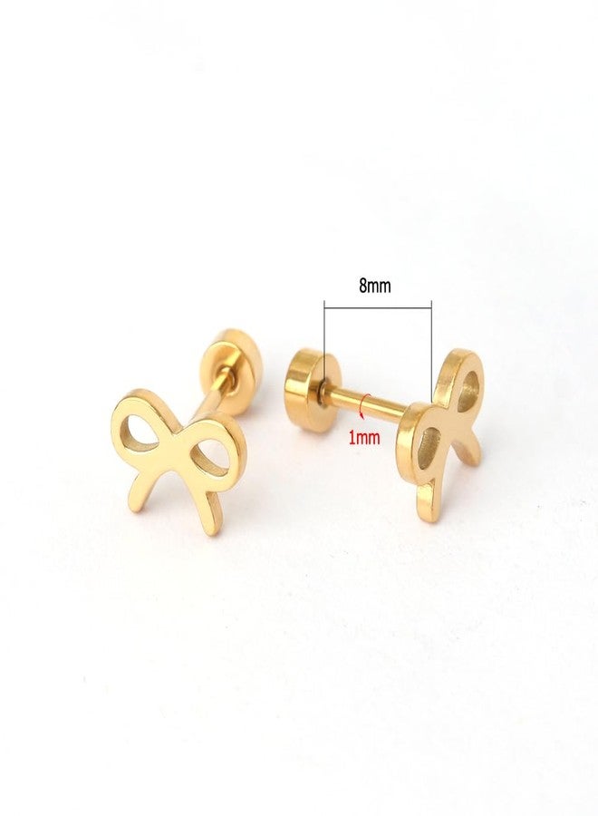 NURTUREBLOOM, Hypoallergenic 18K Gold Plated Surgical Steel Earrings with Screw-On Flat Backs, 1 pair, Style: Bow - Image 2